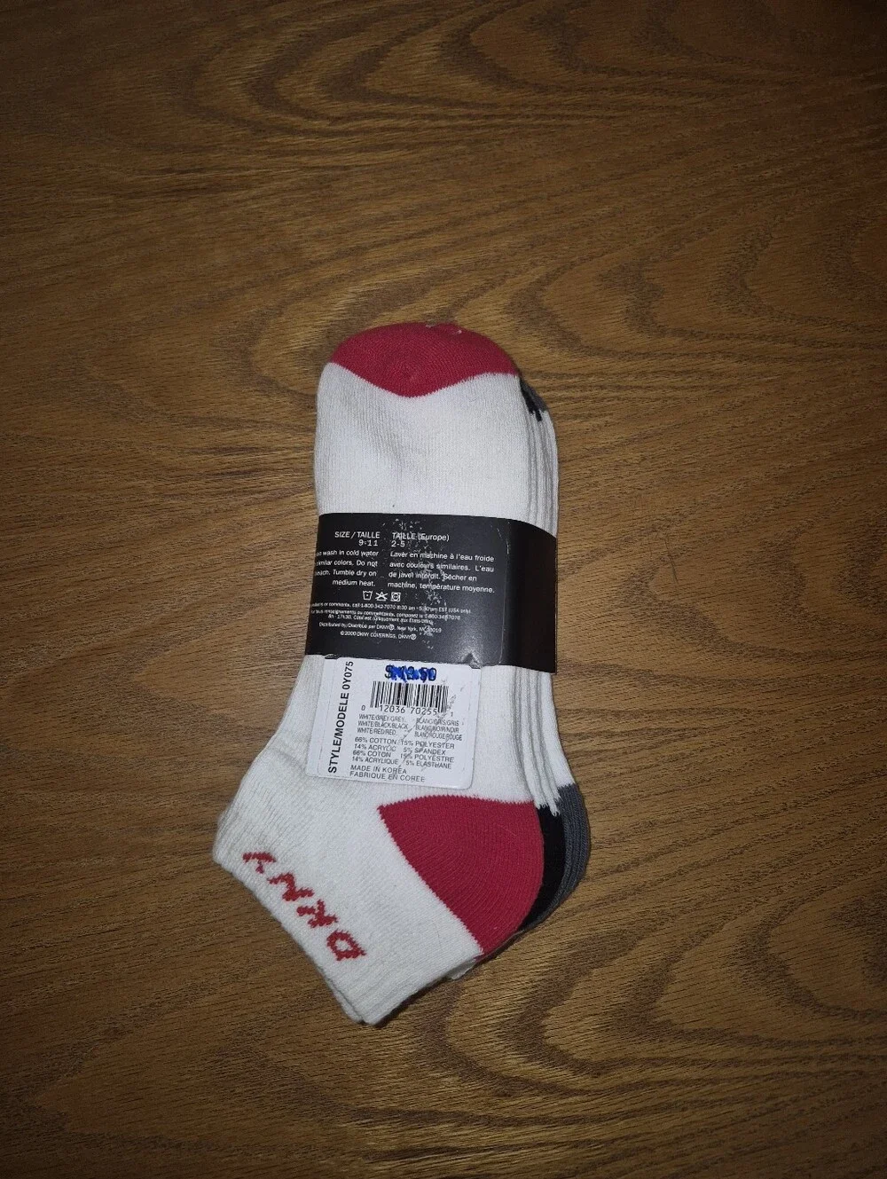 DKNY White With Black, Gray & Red No-Show Athletic Socks - 3 Pack